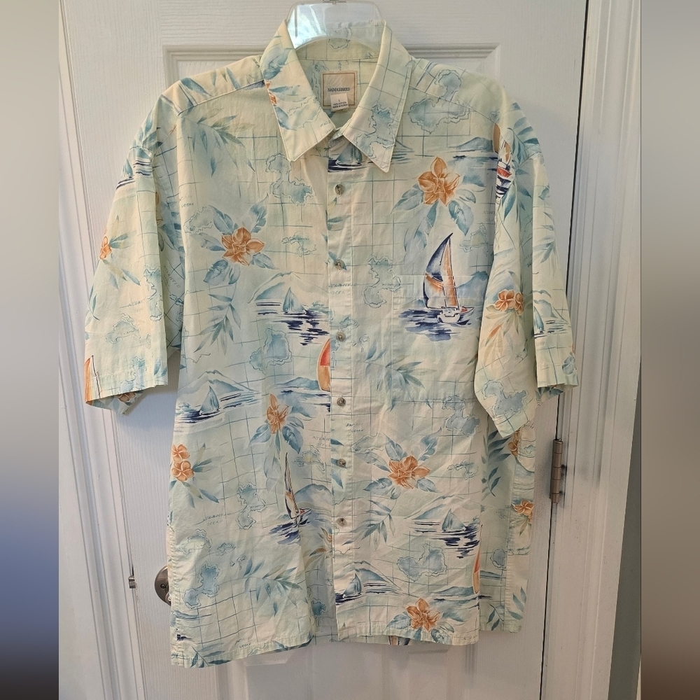 Saddlebred Tropical Print Men's Shirt, Cotton, Size L (310)